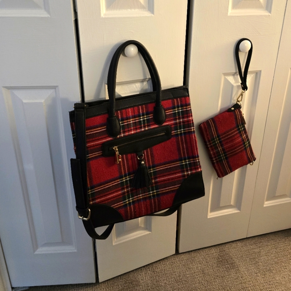 Charming Charlie red tartan plaid handbag! So cute!